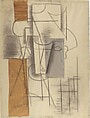 Head of a Man, Pablo Picasso (Spanish, Malaga 1881–1973 Mougins, France), Charcoal, watercolor, cut-and-pasted newspaper, and gray laid paper on white laid paper